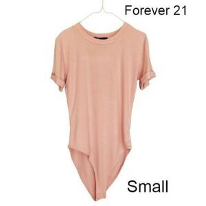Forever 21 Women's Bodysuit Short Sleeve Cuffed Pink Small NWOT